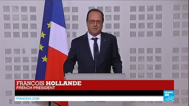 FRANCE - President Francois Hollande delivers a speech following the G