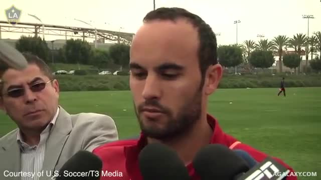 Landon Donovan speaks during the USMNT training at StubHub Center